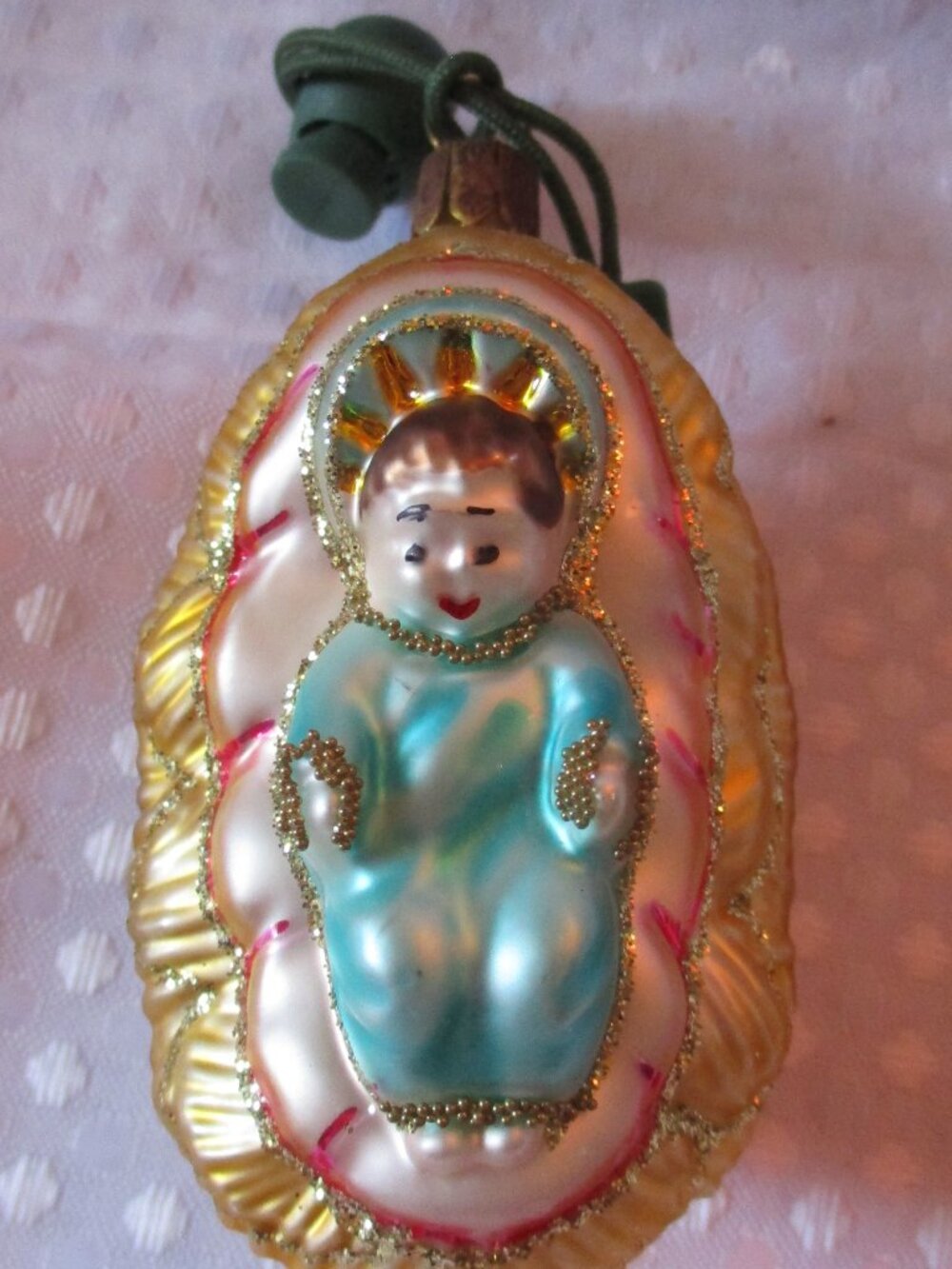 Vintage Waterford Hand-Blown Glass Baby Jesus In A Manger Christmas Ornament